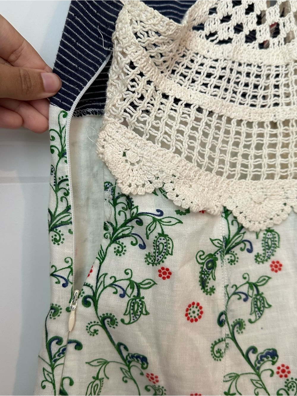 Free People Heartland Paisley Linen Cotton Dress Crochet Back size 6 - Picture 6 of 8